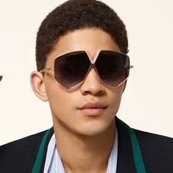 Valentino Women Sunglasses Titanium Gold Grey Oversized Aviator V - HEXAGON
